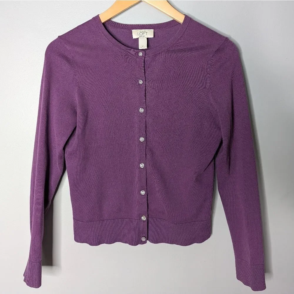 Vintage Ann Taylor Loft Purple Diamond Button Down Semi Cropped Cardigan Size SP